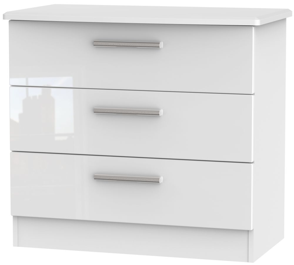 Knightsbridge High Gloss White 3 Drawer Chest Clearance Fss14744