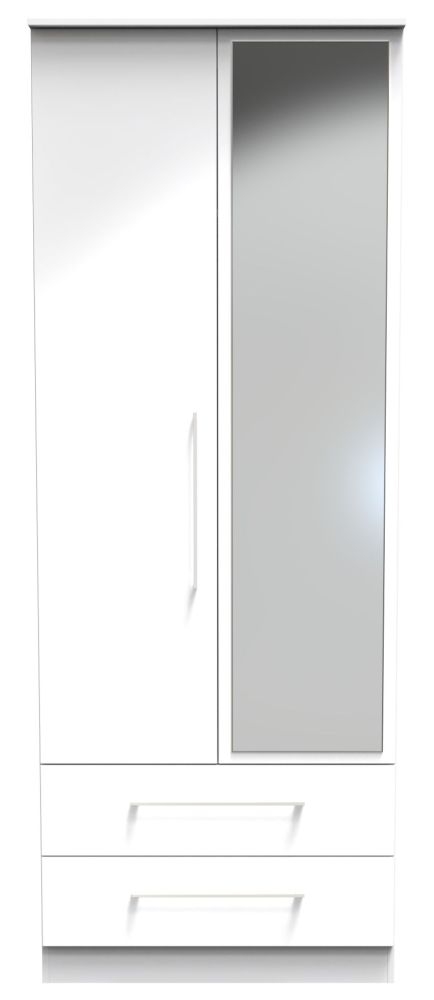 Worcester White Gloss 2 Door 2 Drawer 2ft 6in Plain Mirror Combi Wardrobe