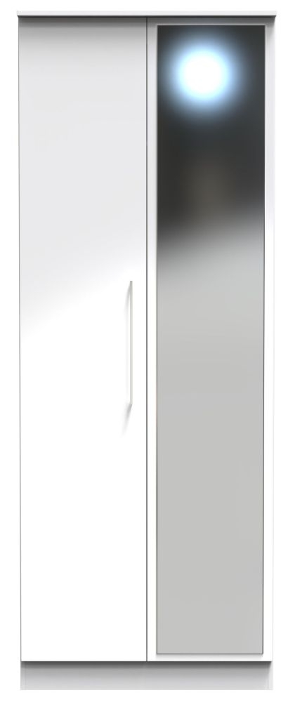 Worcester White Gloss 2 Door 2ft 6in Tall Mirror Wardrobe