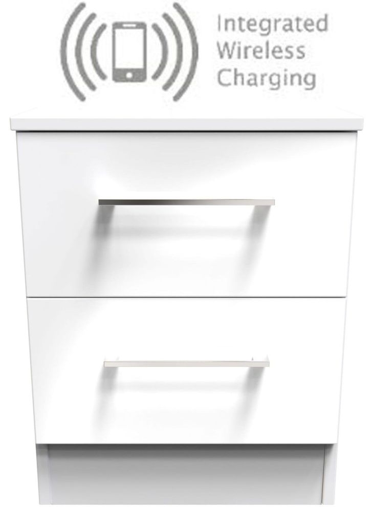 Worcester White Gloss 2 Drawer Bedside Cabinet With Integrated Wireless Charging