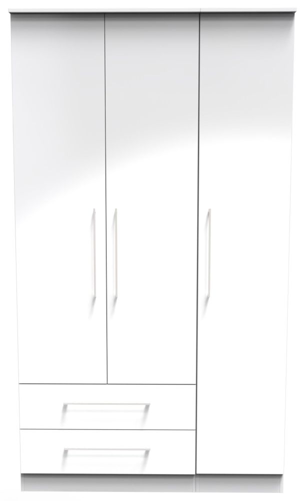 Worcester White Gloss 3 Door 2 Drawer Tall Plain Wardrobe