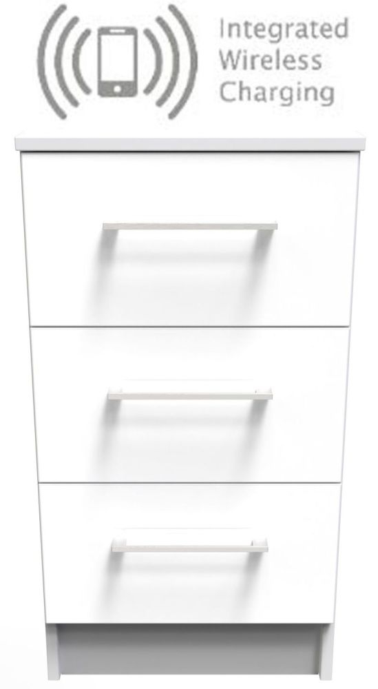 Worcester White Gloss 3 Drawer Bedside Cabinet With Integrated Wireless Charging