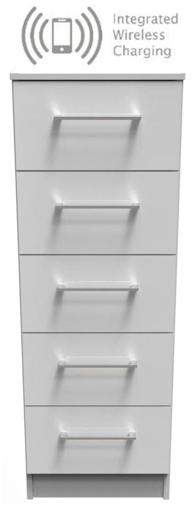 Worcester White Gloss 5 Drawer Tall Chest With Integrated Wireless Charging