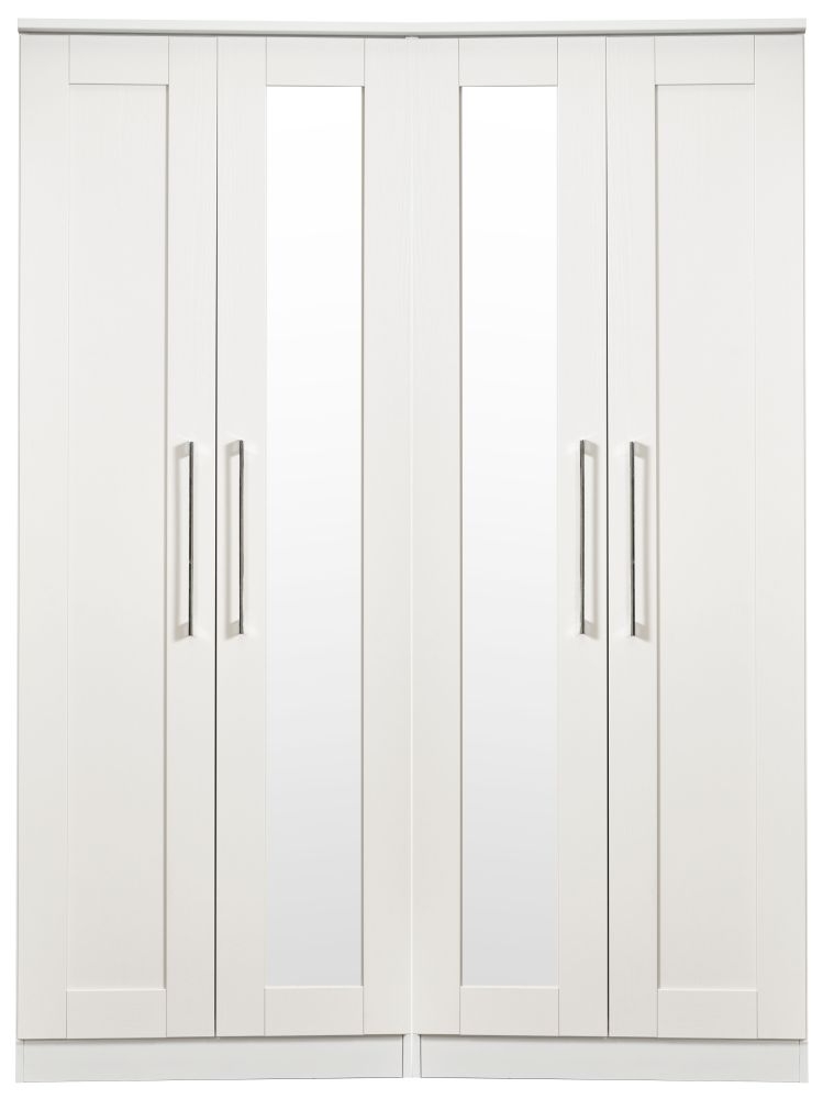 York White Ash 4 Door Tall Mirror Wardrobe