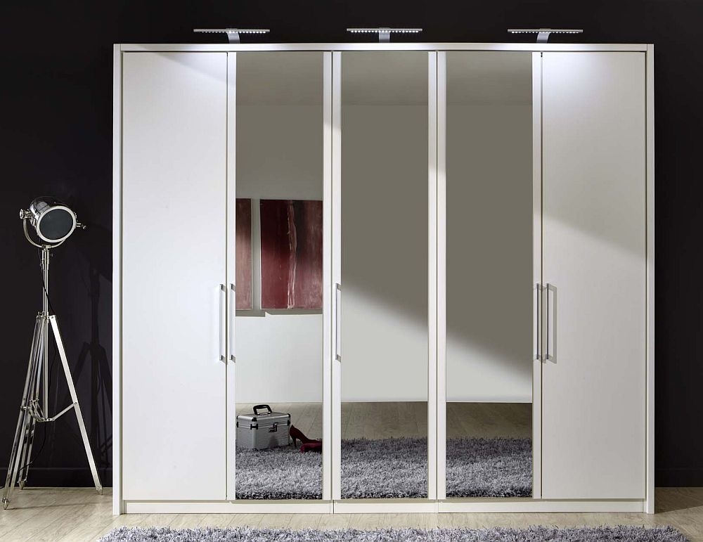 Wiemann Berlin 5 Door Mirror Wardrobe In White W 250cm