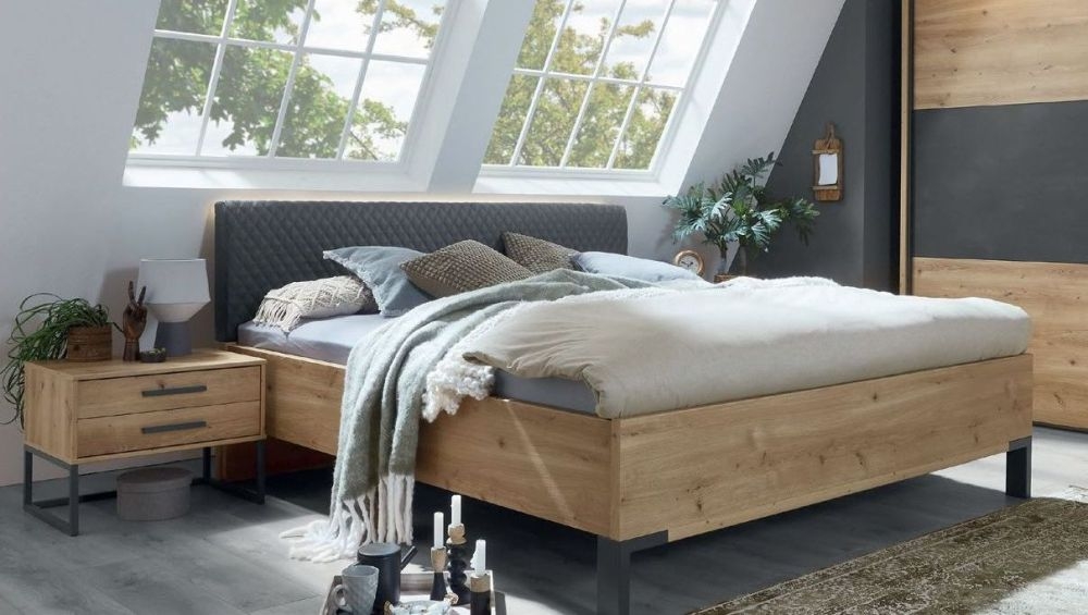 Wiemann Breda Bianco Oak Bed With Upholstered Cushion Headboard