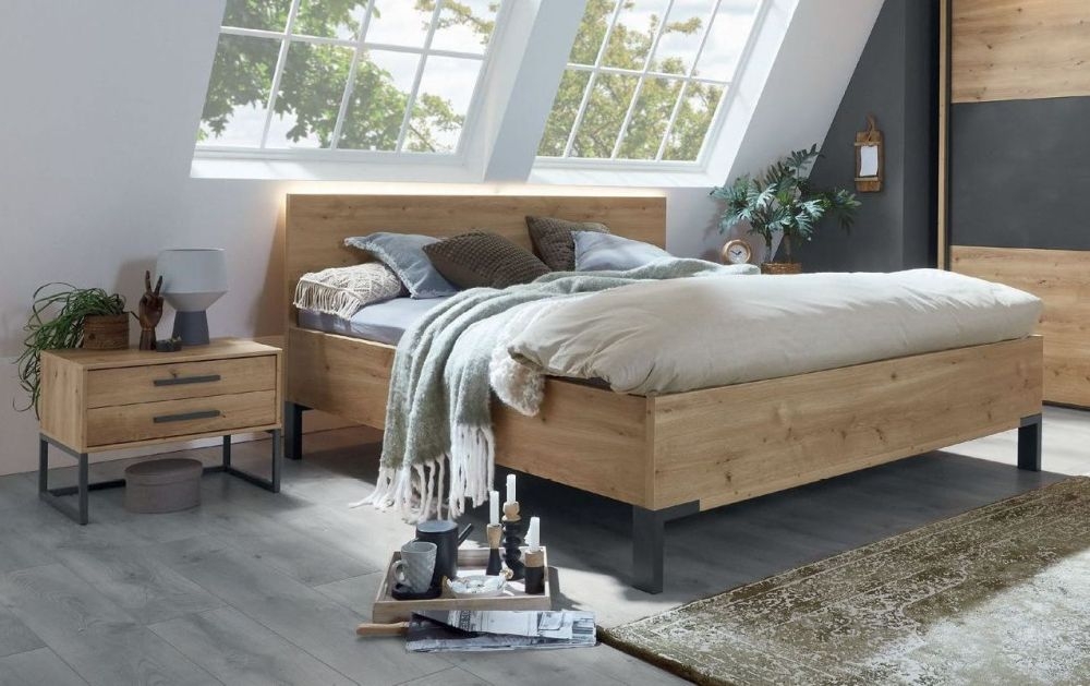 Wiemann Breda Bianco Oak Bed With Wooden Headboard