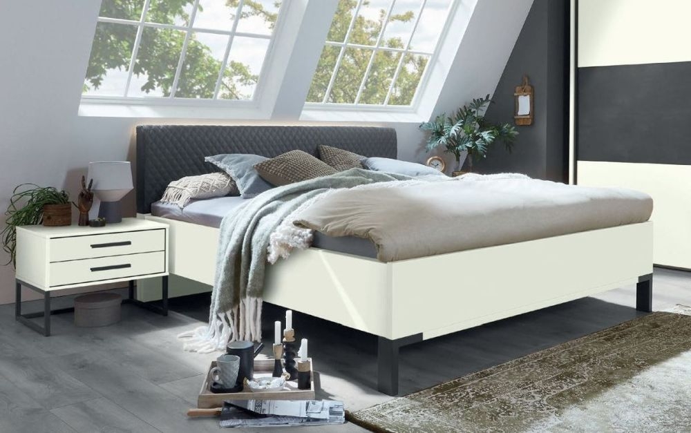 Wiemann Breda White Bed With Upholstered Cushion Headboard