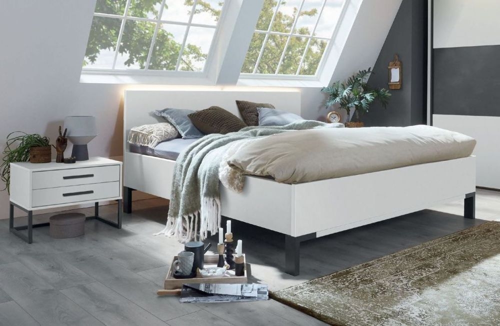Wiemann Breda White Bed With Wooden Headboard
