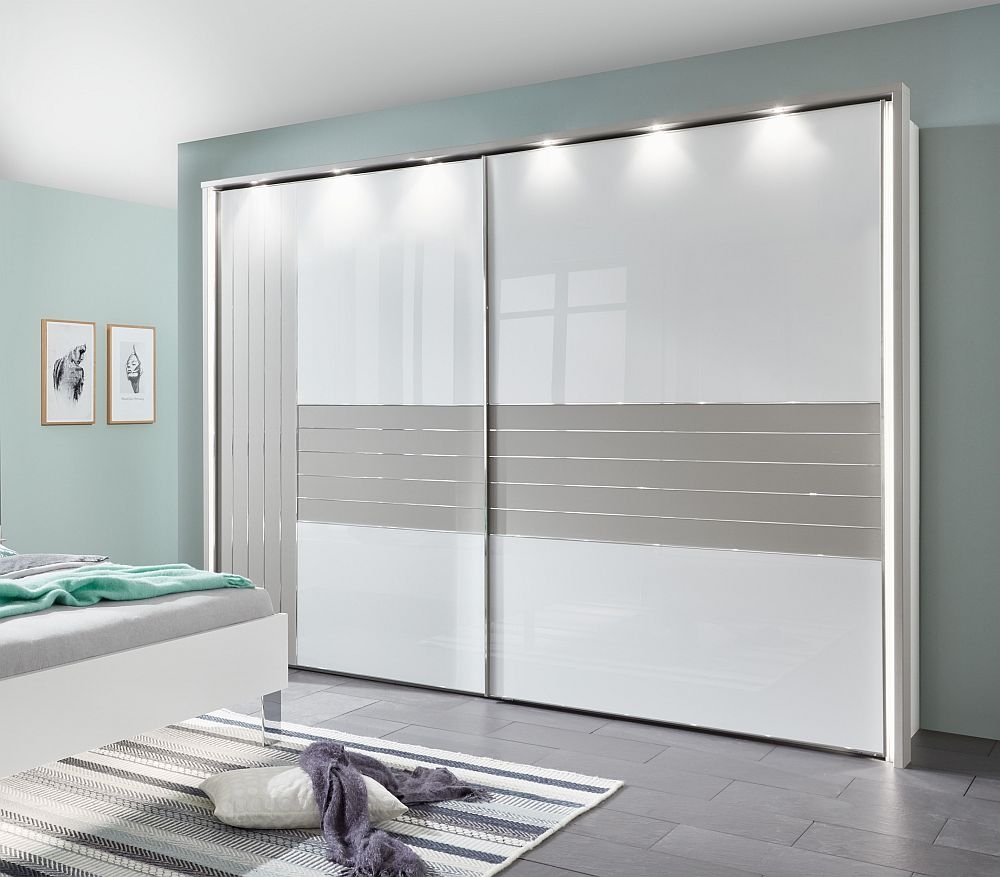 Wiemann Cadiz 2 Door Vertically Divided Left Door Sliding Wardrobe In White And Pebble Grey W 300cm