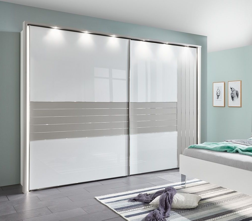 Wiemann Cadiz 2 Door Vertically Divided Right Door Sliding Wardrobe In White And Pebble Grey W 300cm