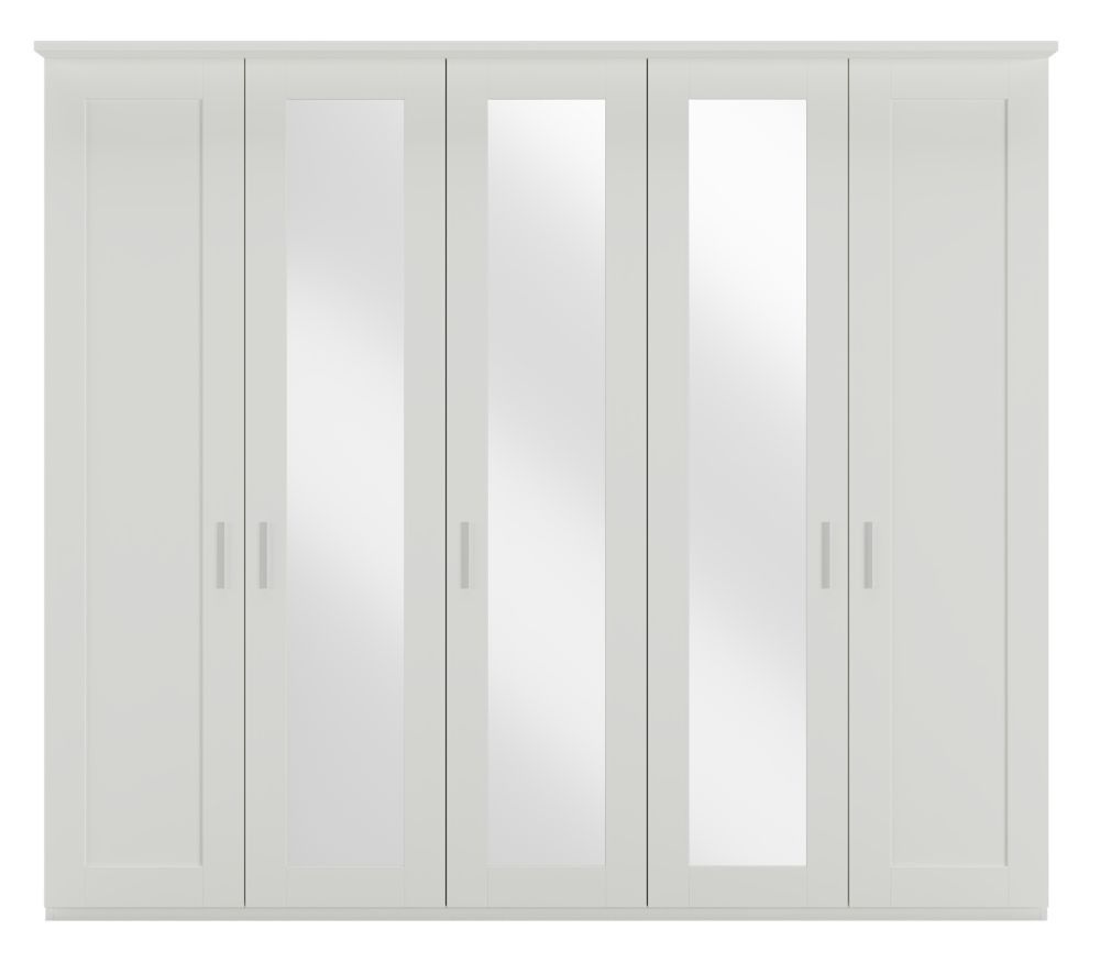 Wiemann Cambridge White 5 Door Wardrobe With 3 Mirror Front W 250cm