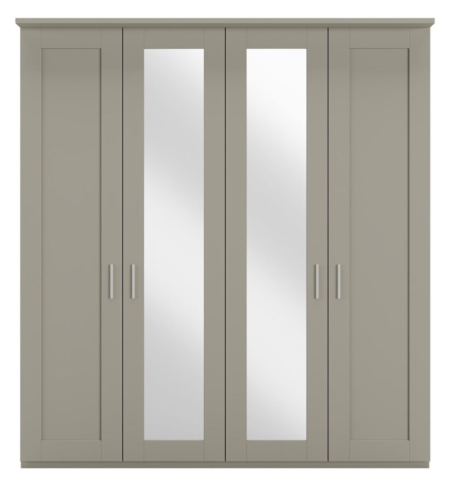 Wiemann Cambridge Pebble Grey 4 Door Wardrobe With 2 Mirror Front W 200cm