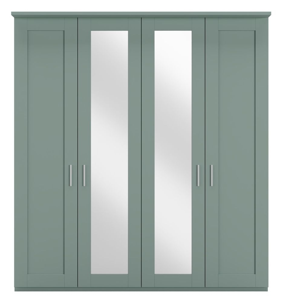 Wiemann Cambridge Sage Green 4 Door Wardrobe With 2 Mirror Front W 200cm