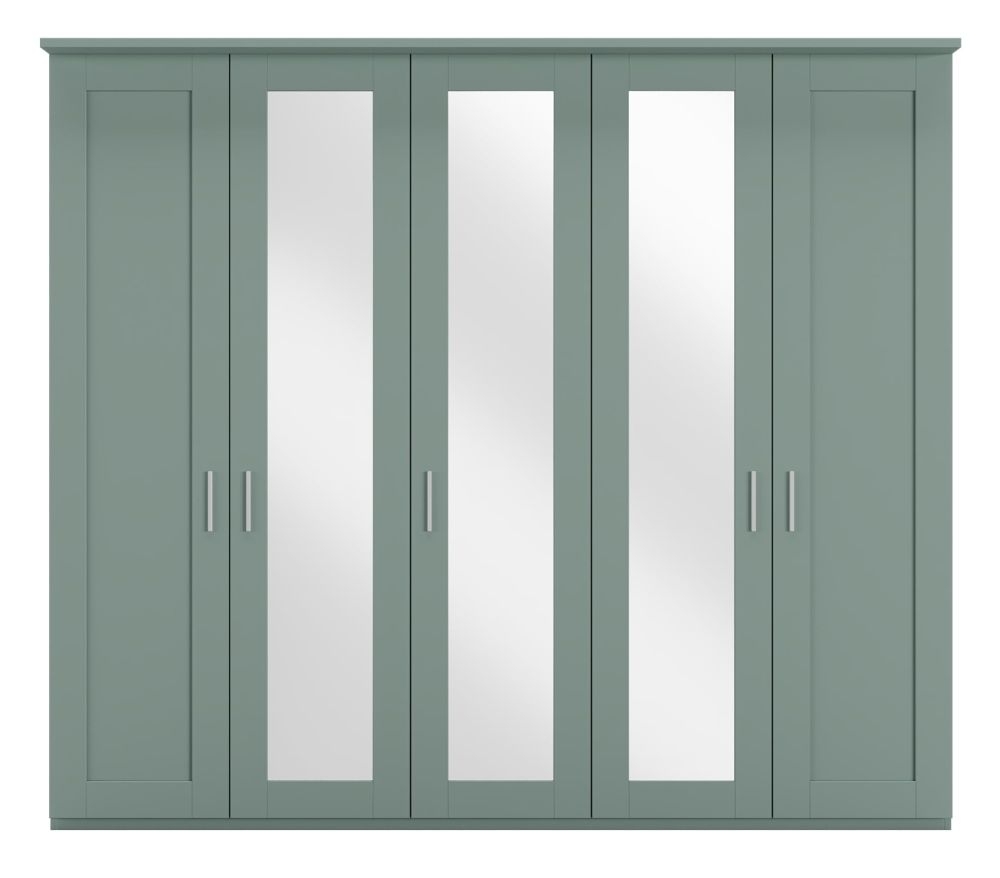 Wiemann Cambridge Sage Green 5 Door Wardrobe With 3 Mirror Front W 250cm