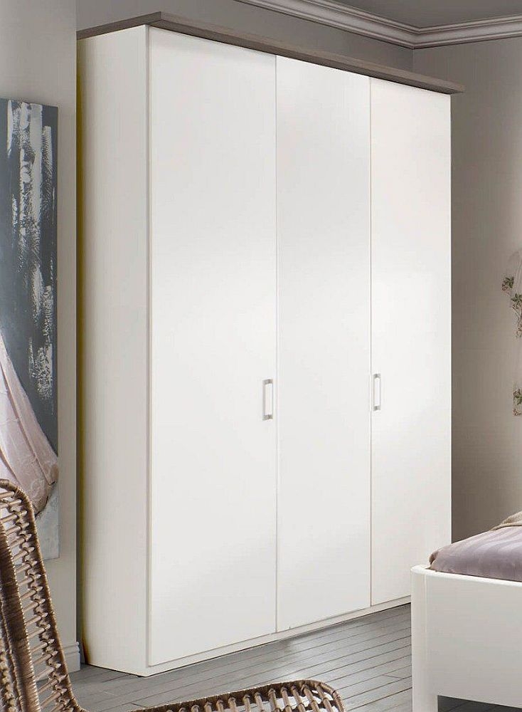 Wiemann Jura White 3 Door Wardrobe With Dark Rustic Oak Cornice 150cm