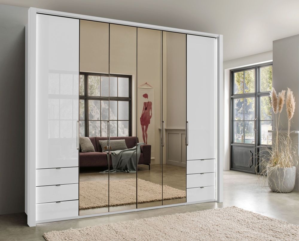 Wiemann Kansas 6 Door Bifold Combi Wardrobe In White Glass W 250cm