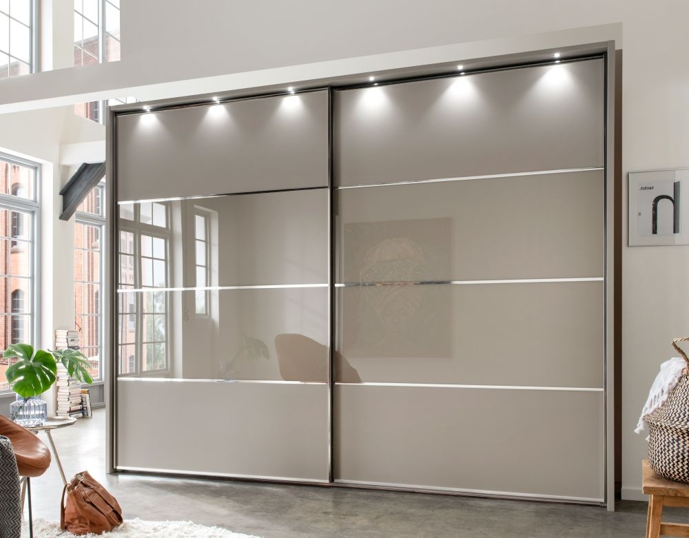 Wiemann Limara Sliding Wardrobe In Pebble Grey And Line 2 And 3 In Pebble Grey Glass W 300cm