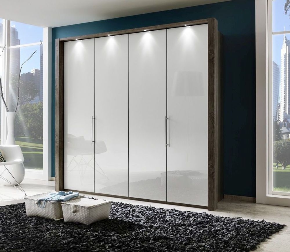 Wiemann Loft 4 Door Bi Fold Wardrobe In Oak And Pebble Grey Glass W 200cm