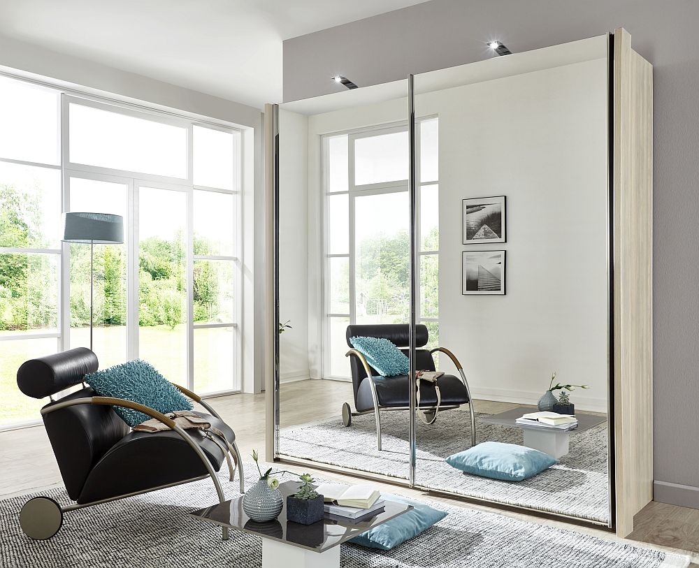 Wiemann Miami2 2 Door All Mirror Sliding Wardrobe In Holm Oak W 200cm