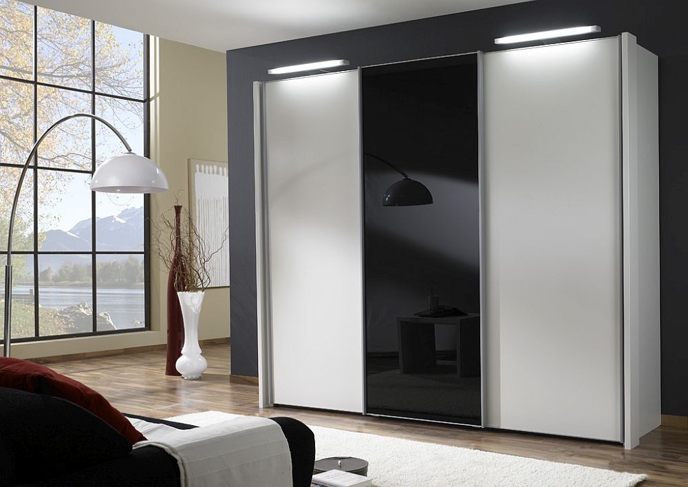 Wiemann Miami 3 Door Wardrobe In White And Black Glass W 280cm