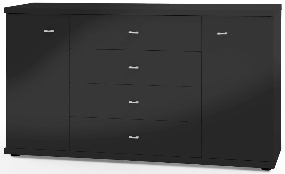 Wiemann Miro 2 Door 4 Drawer Combi Chest In Black With Chrome Handle