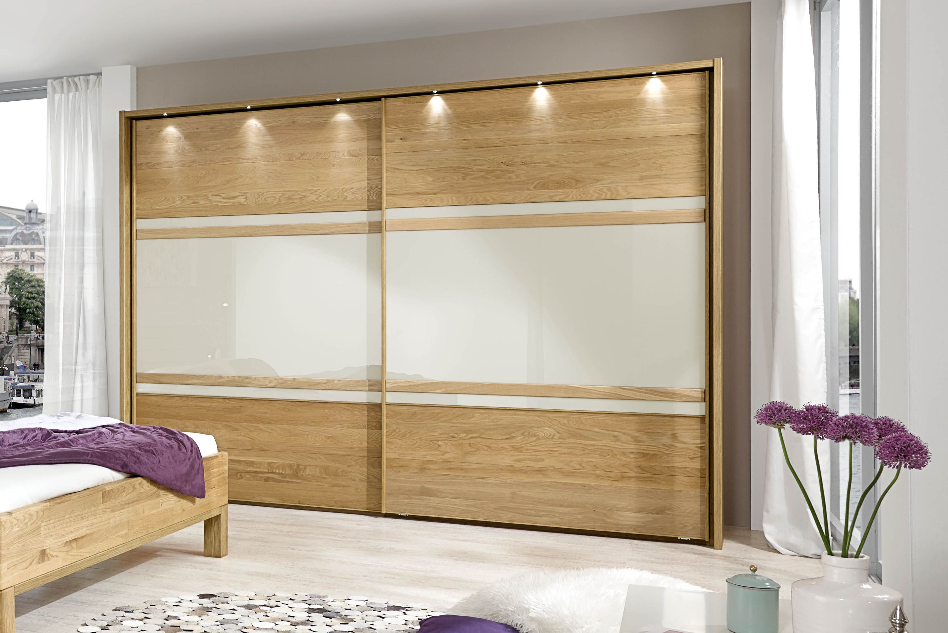 Wiemann Modena 2 Door Sliding Wardrobe In Oak And Magnolia Glass W 300cm