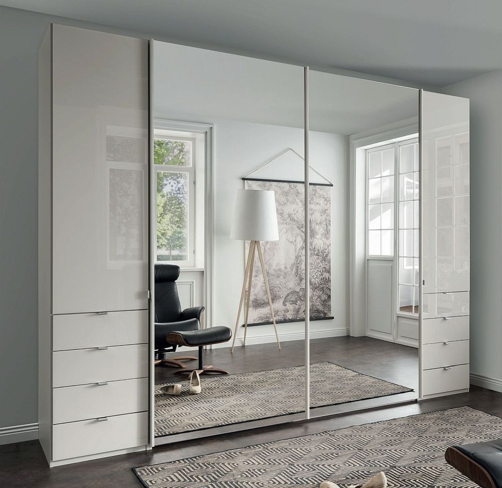 Wiemann Nizza White 2 Door Glass Combi Hinged And 2 Mirror Door Sliding Wardrobe 300cm