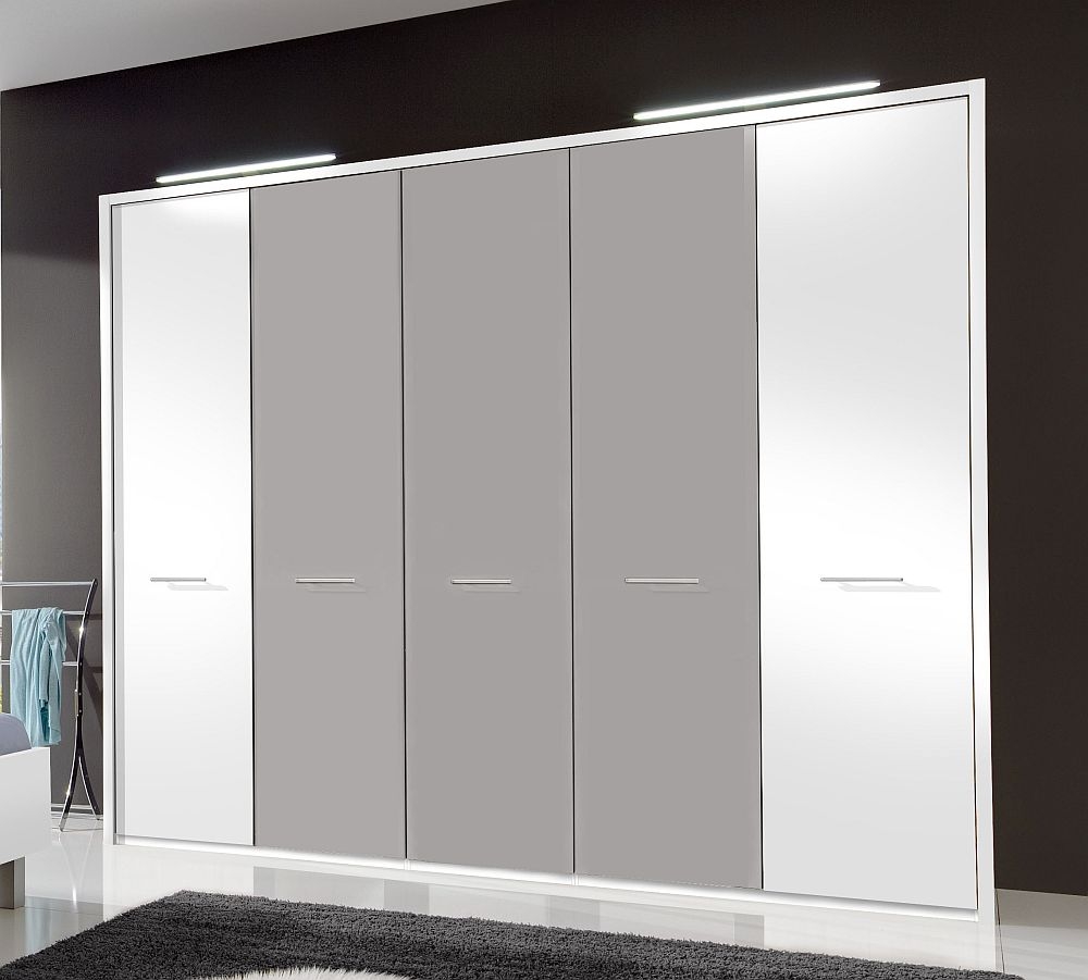 Wiemann Portland 5 Door Wardrobe In White And Pebble Grey W 250cm