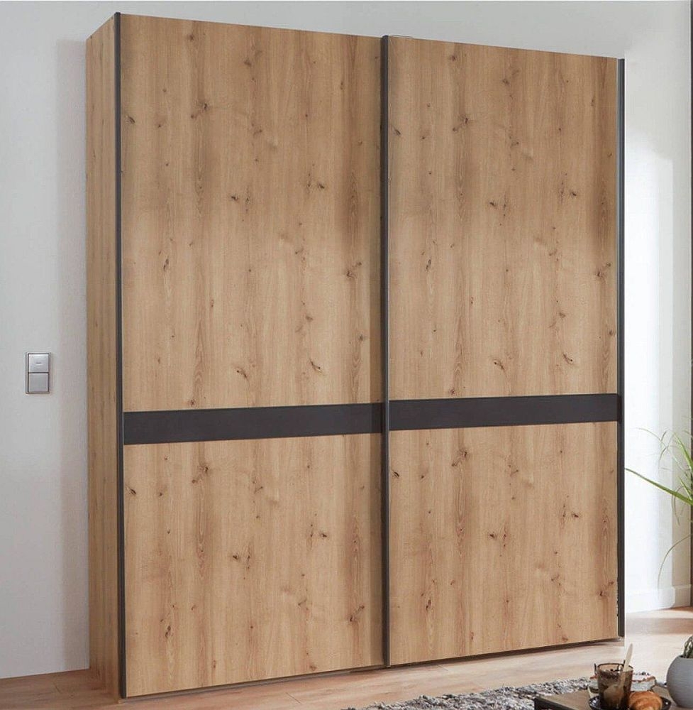 Wiemann Rialto Bianco Oak 2 Door Sliding Wardrobe With Slate Cross Trim 200cm