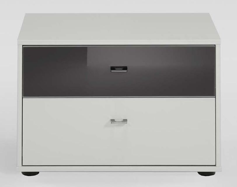 Wiemann Tokio 2 Drawer Bedside Cabinet With Alpine White Or Glass Top Drawer