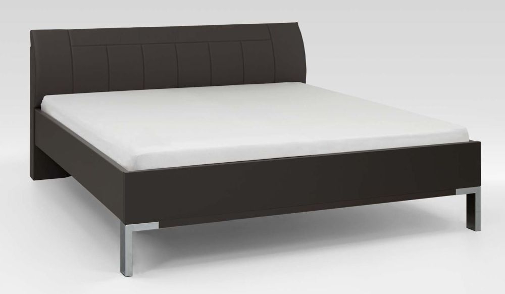 Wiemann Tokio 6ft Queen Size Leather Cushion Bed In Havana And Chrome Angled Feet 180cm X 200cm