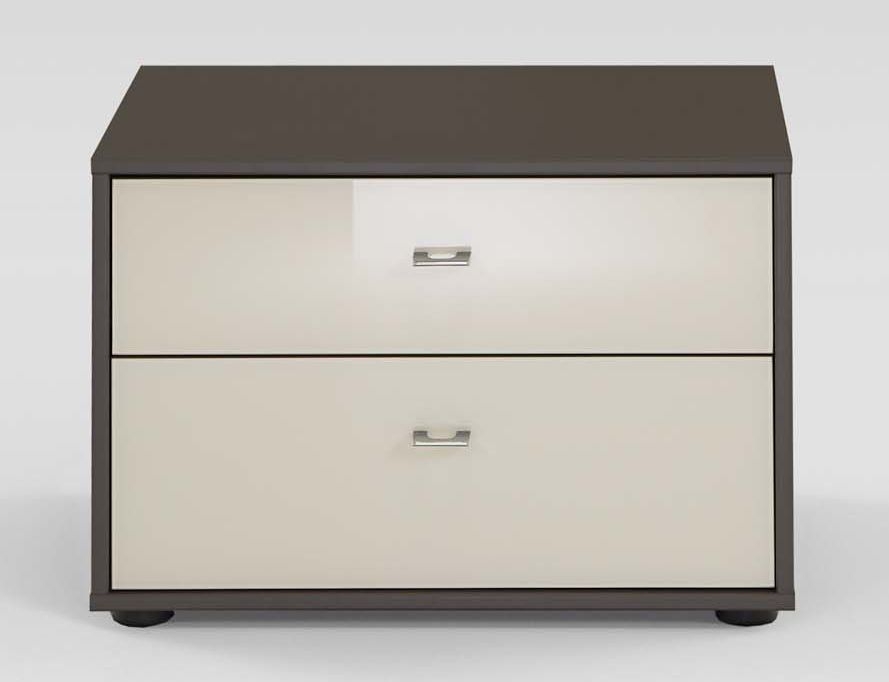 Wiemann Tokio 2 Drawer Bedside Cabinet In Magnolia Glass And Havana With Chrome Handle