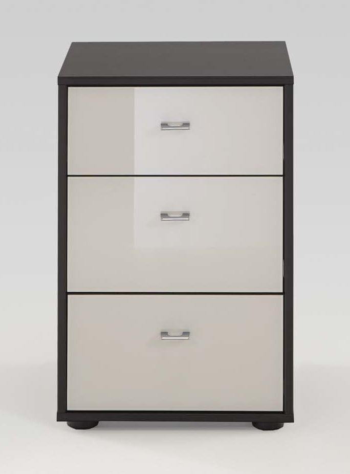 Wiemann Tokio 3 Drawer Bedside Cabinet In Magnolia Glass And Havana With Chrome Handle