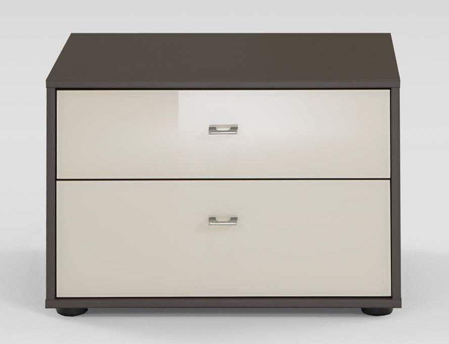 Wiemann Tokio 2 Drawer Bedside Cabinet In Magnolia Glass And Havana With Silver Handle