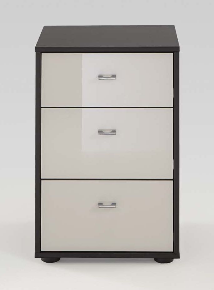 Wiemann Tokio 3 Drawer Bedside Cabinet In Magnolia Glass And Havana With Silver Handle