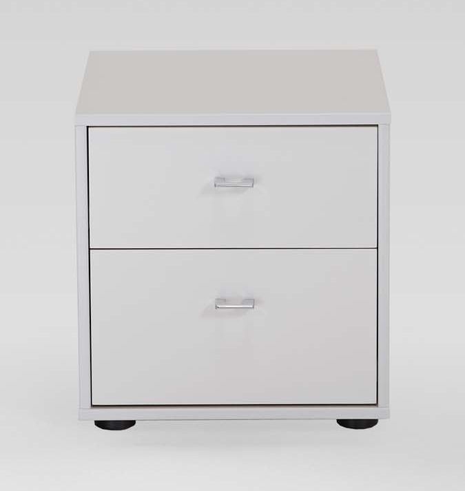 Wiemann Tokio 2 Drawer Bedside Cabinet In White With Silver Handle