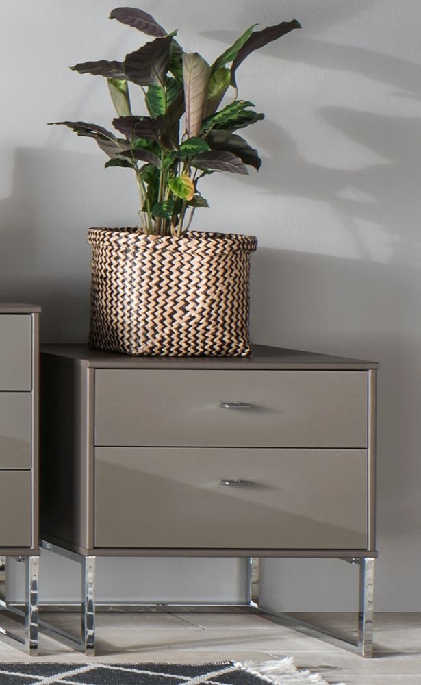 Wiemann Vigo 2 Drawer Glass Bedside Cabinet In Havana With Chrome Angled Feet W 60cm Clearance Fs119