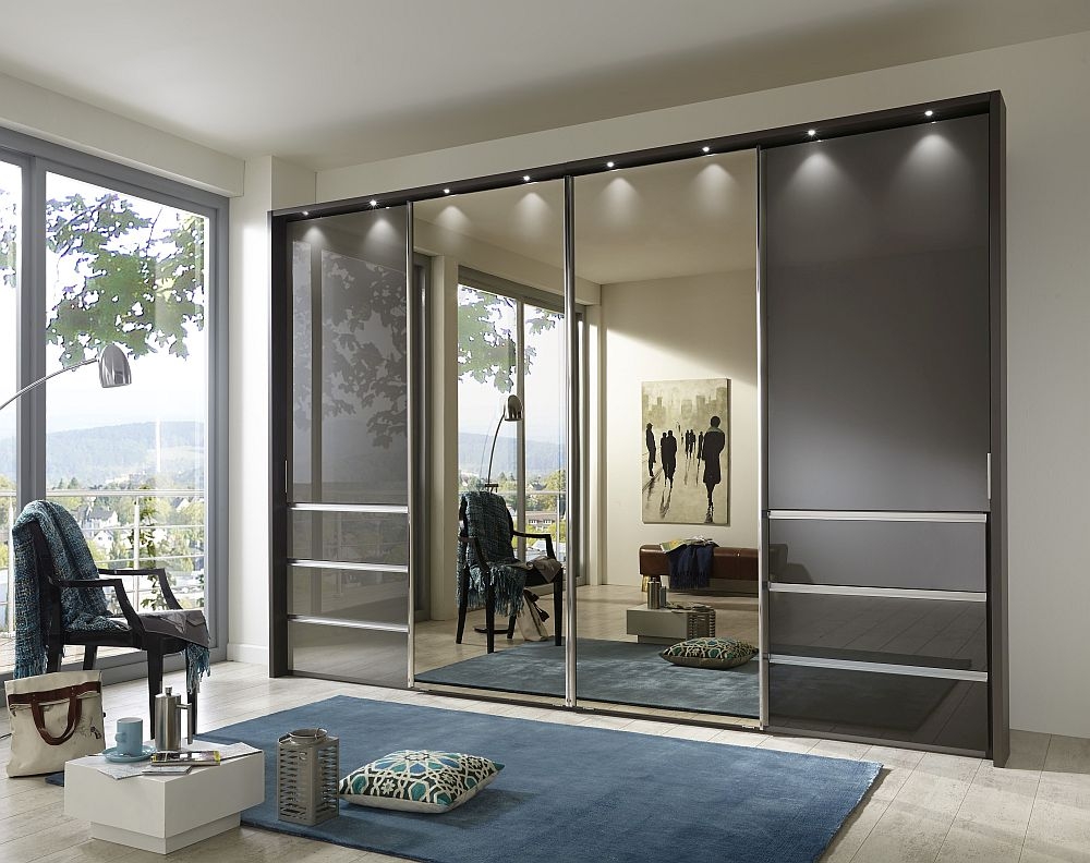 Wiemann Vip Malibu 4 Door Combi Sliding Wardrobe In Havana Glass W 330cm