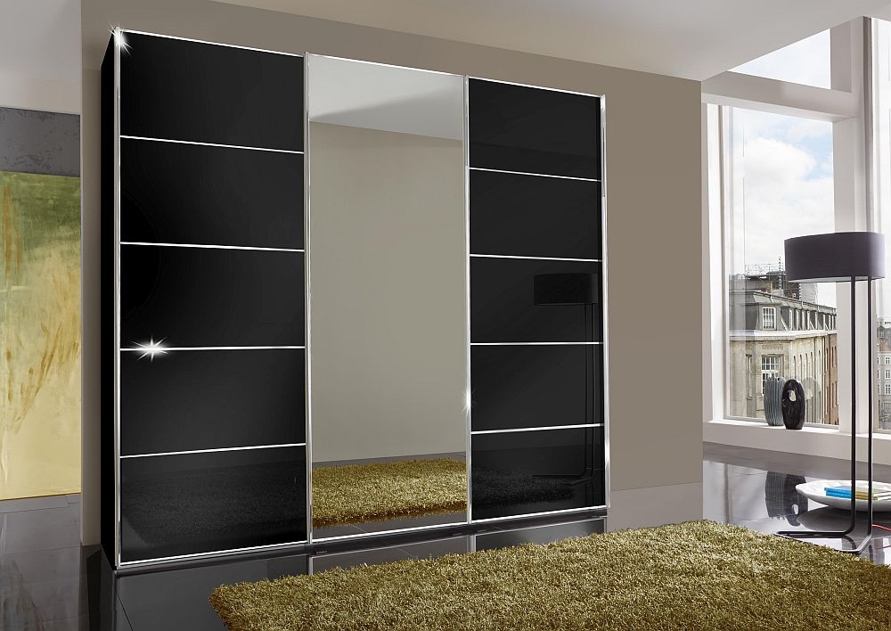 Wiemann Vip Westside 3 Door Mirror Sliding Wardrobe In Black Glass W 250cm