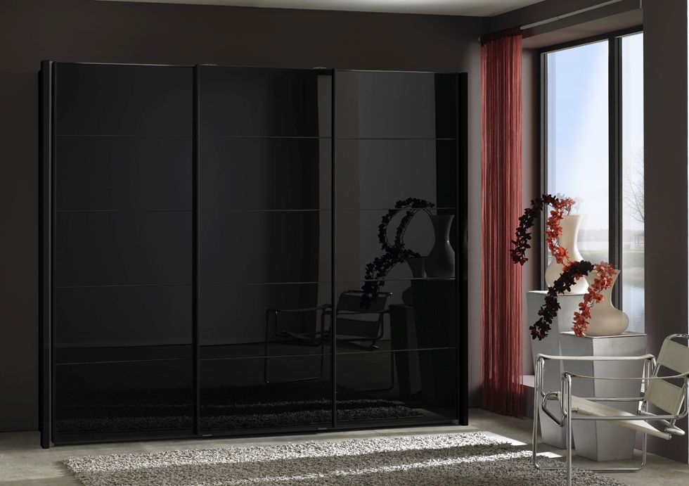 Wiemann Vip Westside 3 Door Sliding Wardrobe In Black Glass W 280cm