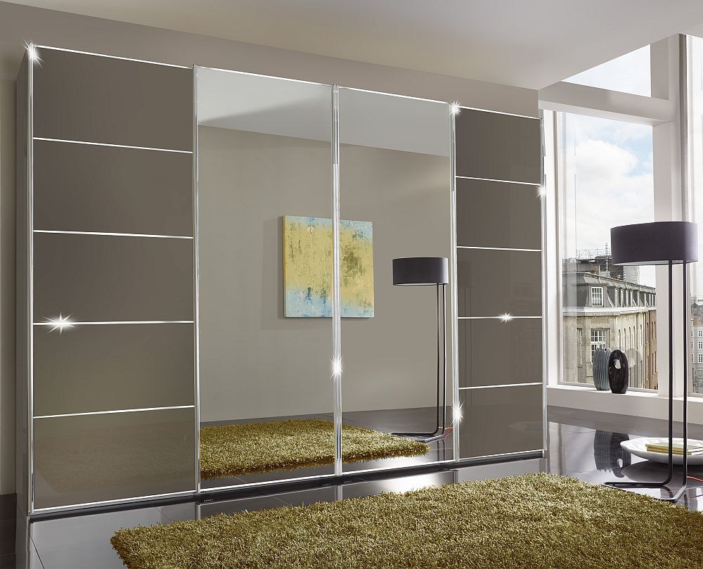 Wiemann Vip Westside 4 Door Mirror Sliding Wardrobe In Havana Glass W 330cm