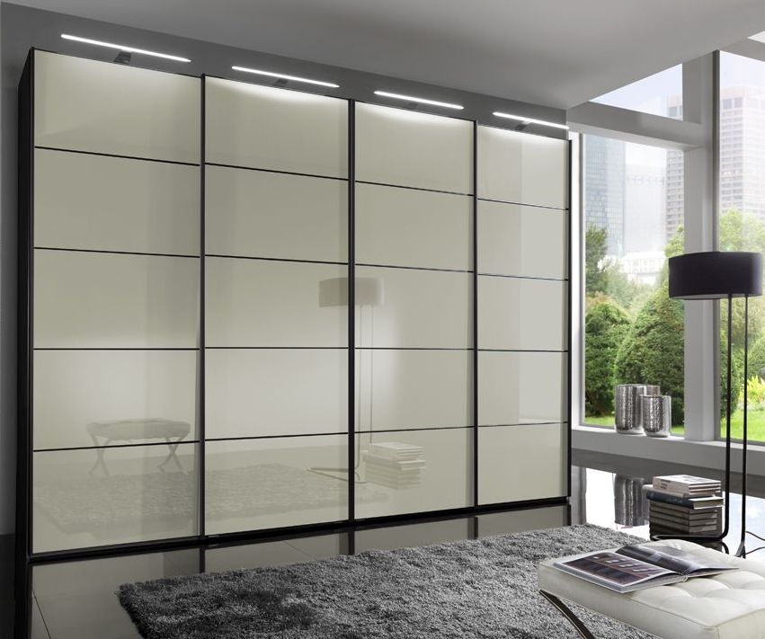 Wiemann Vip Westside 4 Door Sliding Wardrobe In Black And Magnolia Glass W 330cm