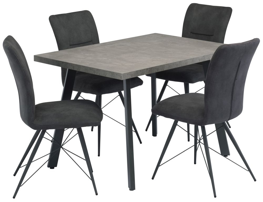 Amalfi Concrete Effect Top 120cm Dining Table With 4 Grey Fabric Dining Chairs