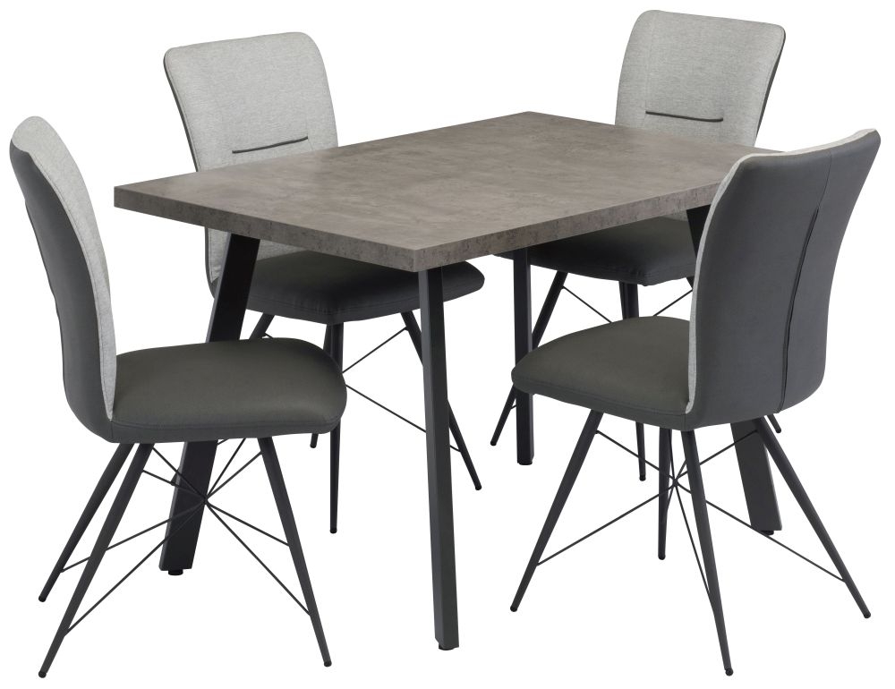 Amalfi Concrete Effect Top 120cm Dining Table With 4 Light Grey Fabric Dining Chairs