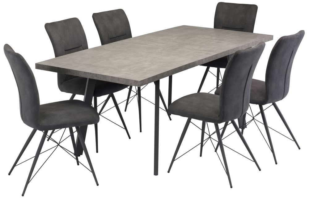 Amalfi Concrete Effect Top 160cm200cm Extending Dining Table With 6 Grey Fabric Dining Chairs