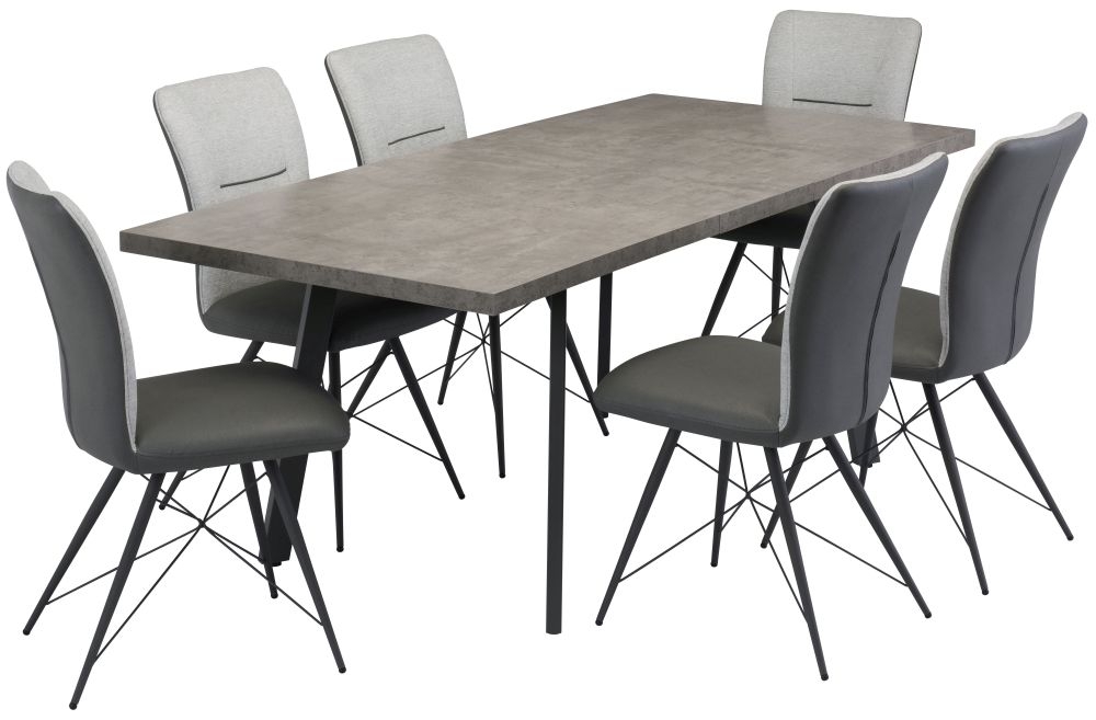 Amalfi Concrete Effect Top 160cm200cm Extending Dining Table With 6 Light Grey Fabric Dining Chairs