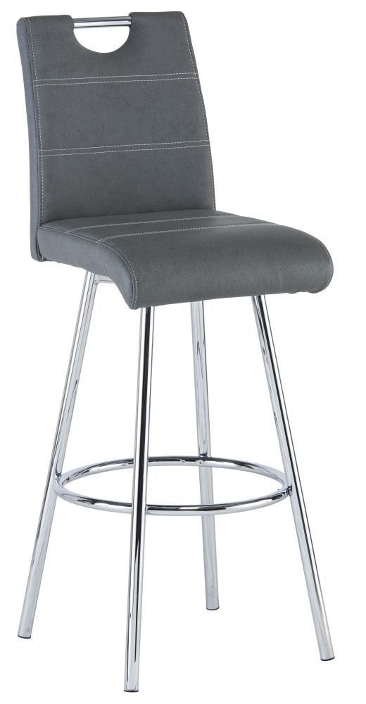 Vegas Grey Faux Leather Swivel Bar Stool With Chrome Base Sold In Pairs