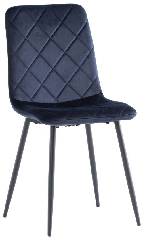 Bella Deep Blue Velvet Cross Stitched Dining Chair Sold In Pairs