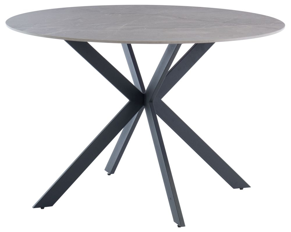Talia 120cm Round Dining Table Grey Sintered Stone Top With Black Powder Coated Legs